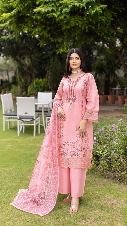 Pink | KHADDAR | Ready to Wear Ensemble | Shirt, Trouser & Dupatta