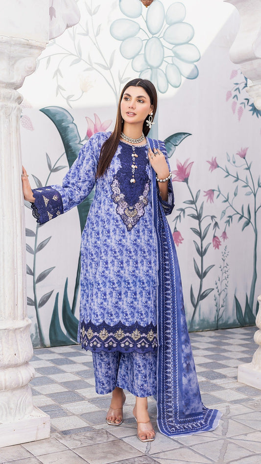 Skyblue Khaddar| RTW | Gracefully Stitched Shirt, Trouser & Dupatta