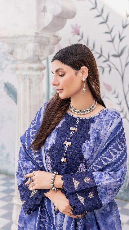 Skyblue Khaddar| RTW | Gracefully Stitched Shirt, Trouser & Dupatta