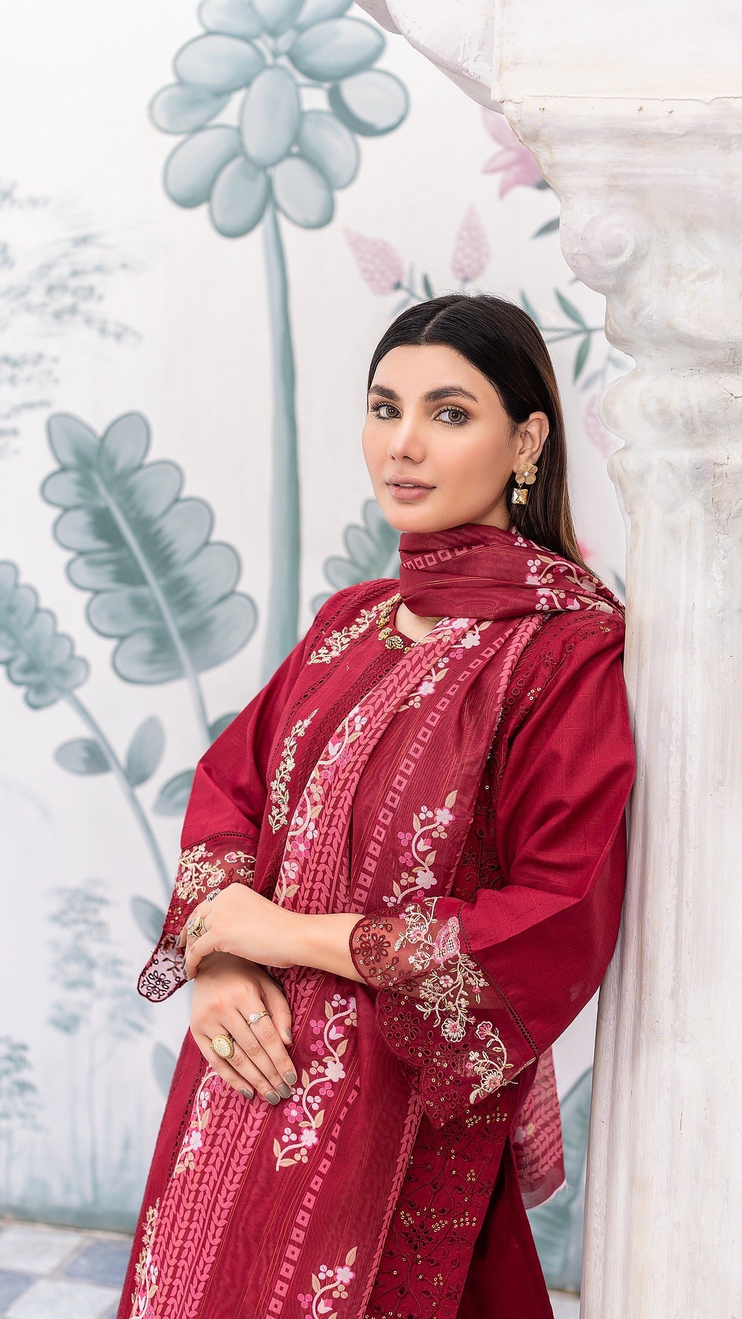 Red Cambric Cotton | Ready to Wear | Shirt, Trouser & Dupatta