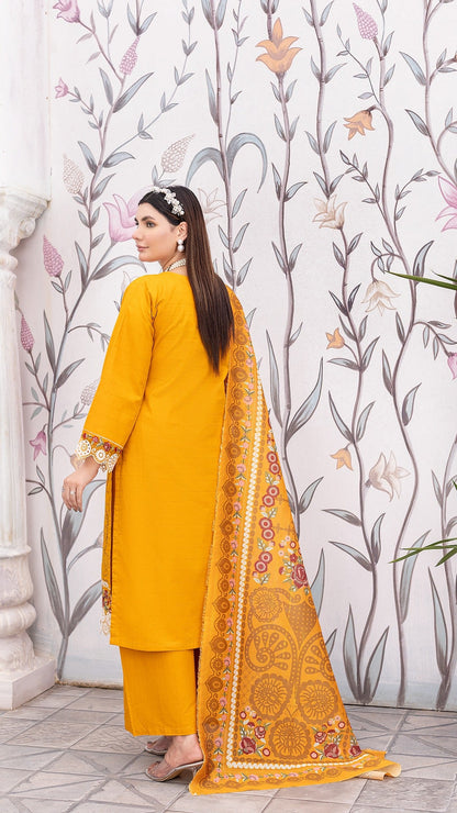 Golden | 3-Piece Ready-to-Wear | Cambric Cotton | Shirt, Trouser & Dupatta